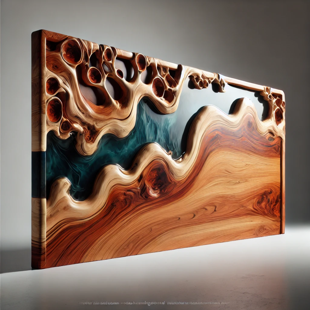 The resin flows naturally through the wood grain, creating a stunning artistic effect.