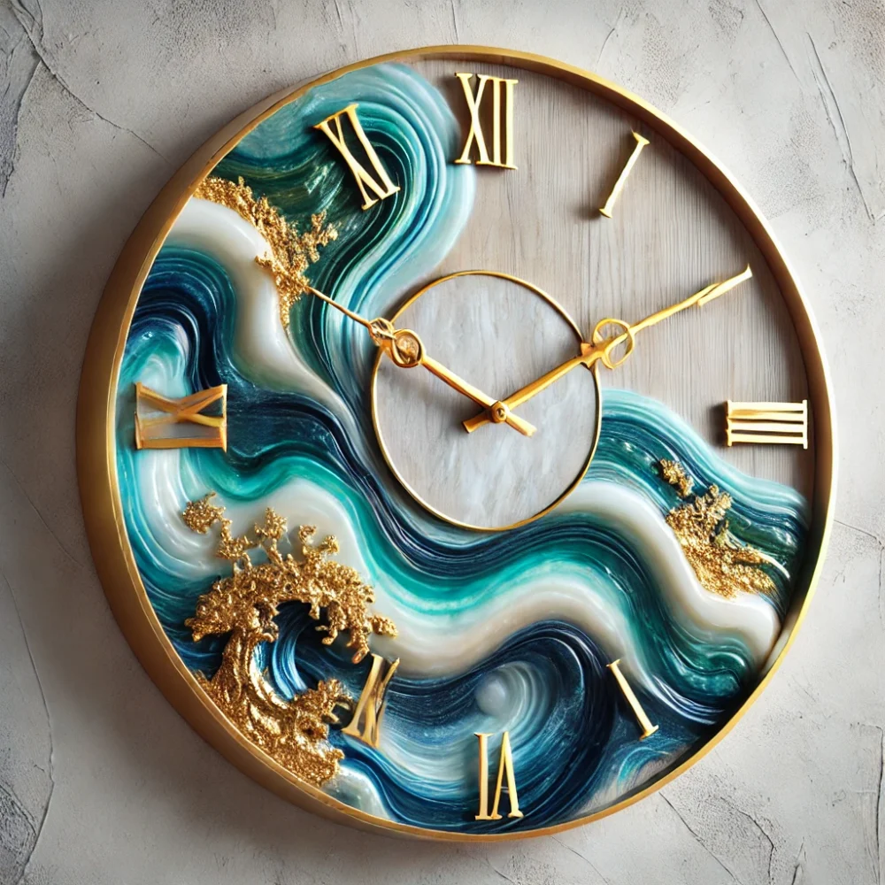 A stunning resin wall clock with a unique ocean-inspired design.