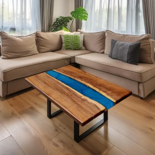 The Perfect Blend of Nature and Art: A Stunning Wooden and Resin River Coffee Table