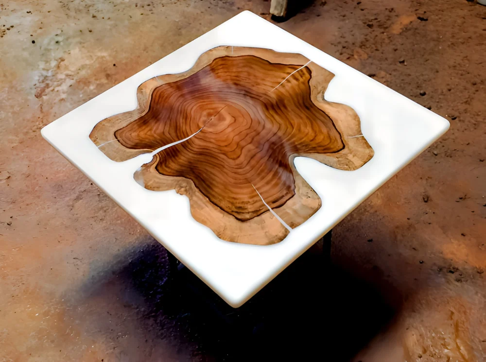 A square coffee table with a unique design